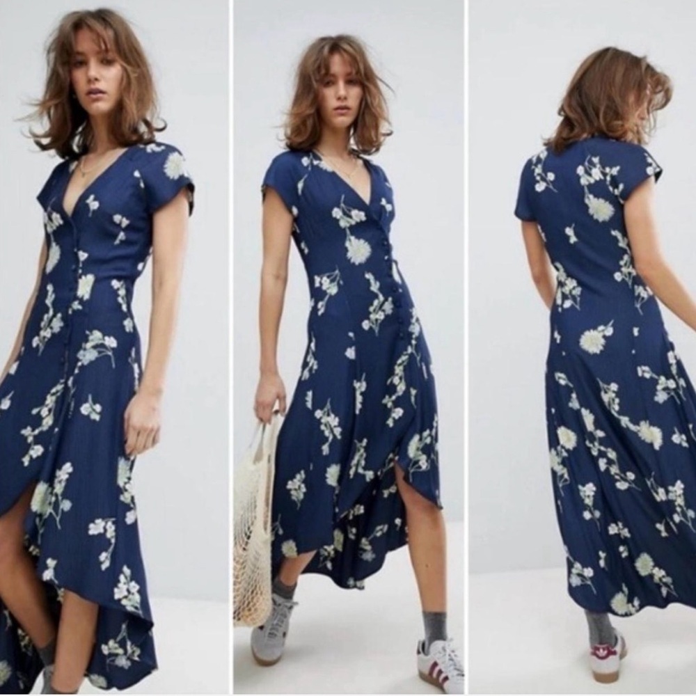 Women's Navy Floral Wrap Maxi Dress